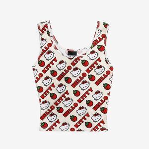 Sanrio Hello Kitty x Dumbgood Strawberry + HK Waffle-Knot Cream Red Crop Tank